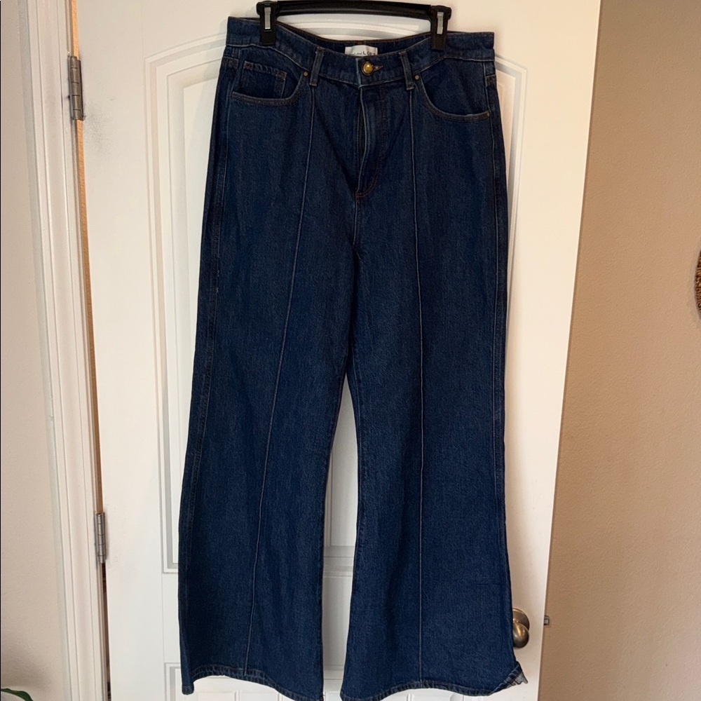 LOFT Dark Denim High-Rise Super Flare Pintuck Jeans
